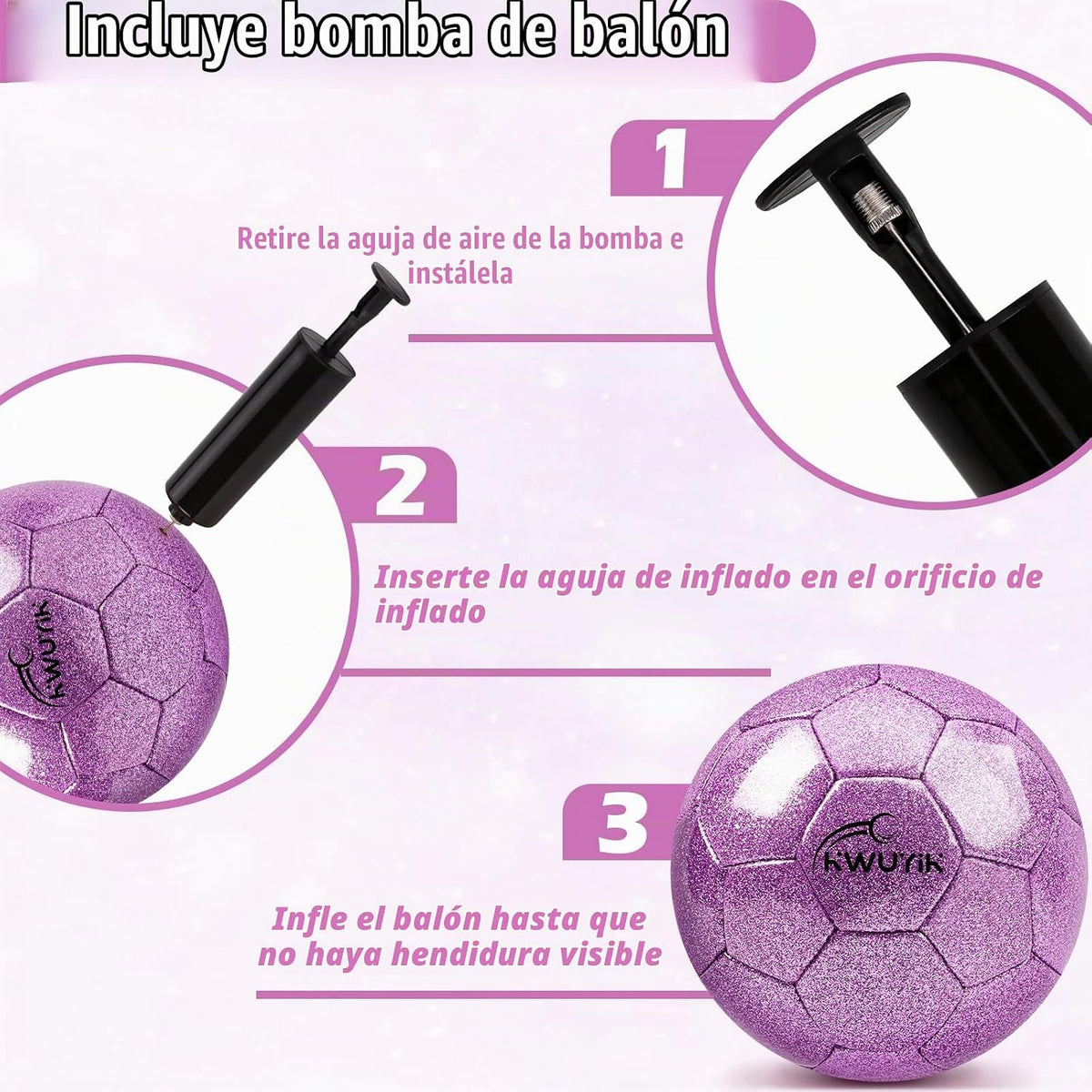 OKWUYiK Balón de fútbol de talla 3, 4, 5, con purpurina rosa, dorad...