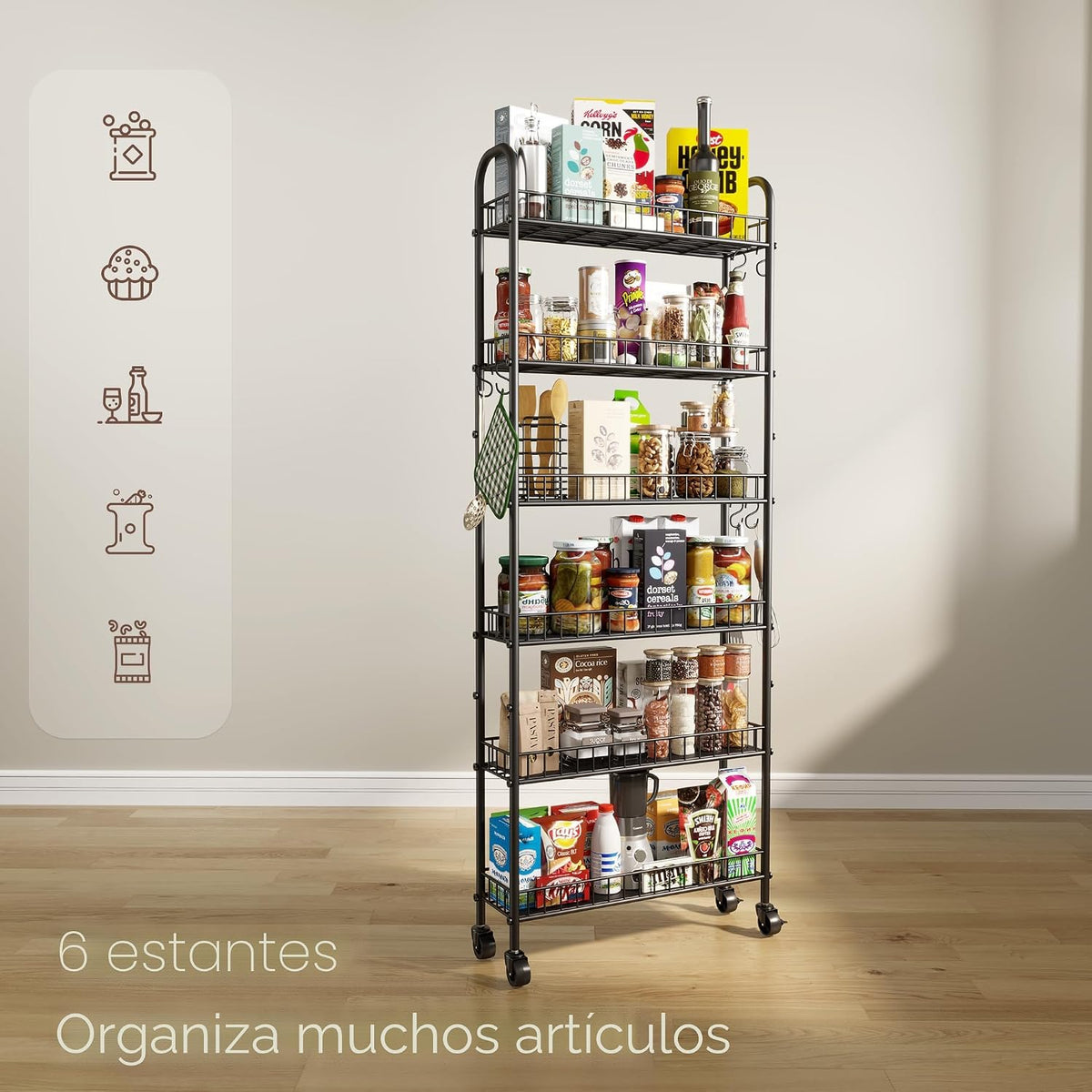 Qiaoxuan Carrito de almacenamiento delgado rodante con ruedas, esta...