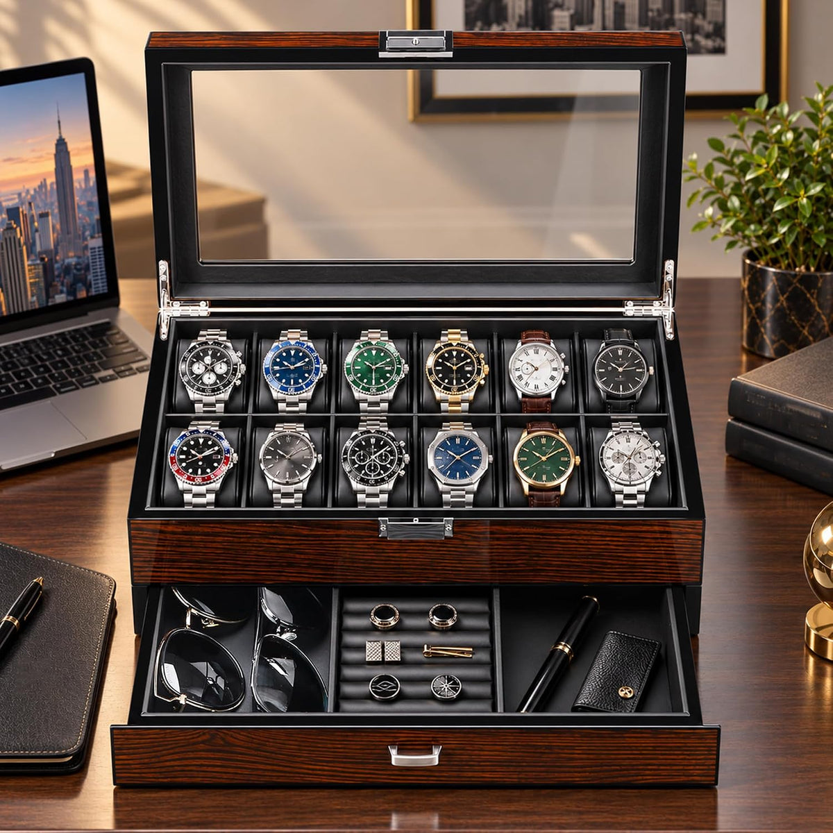 BEWISHOME Estuche de reloj de alta gama, caja de reloj de 12 ranura...