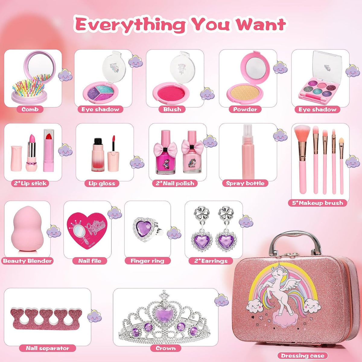 DCMAMA Kit de maquillaje lavable y no tóxico para niñas, juegos de...