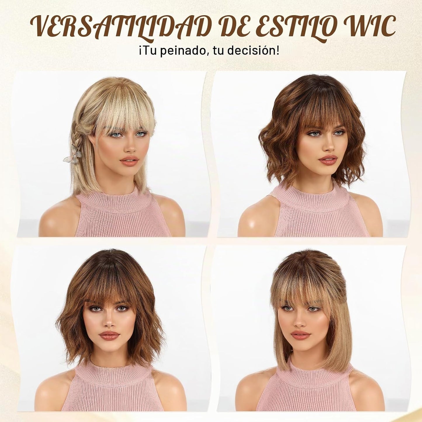 KKU Pelucas de cabello humano marrón degradado para mujer, pelucas...