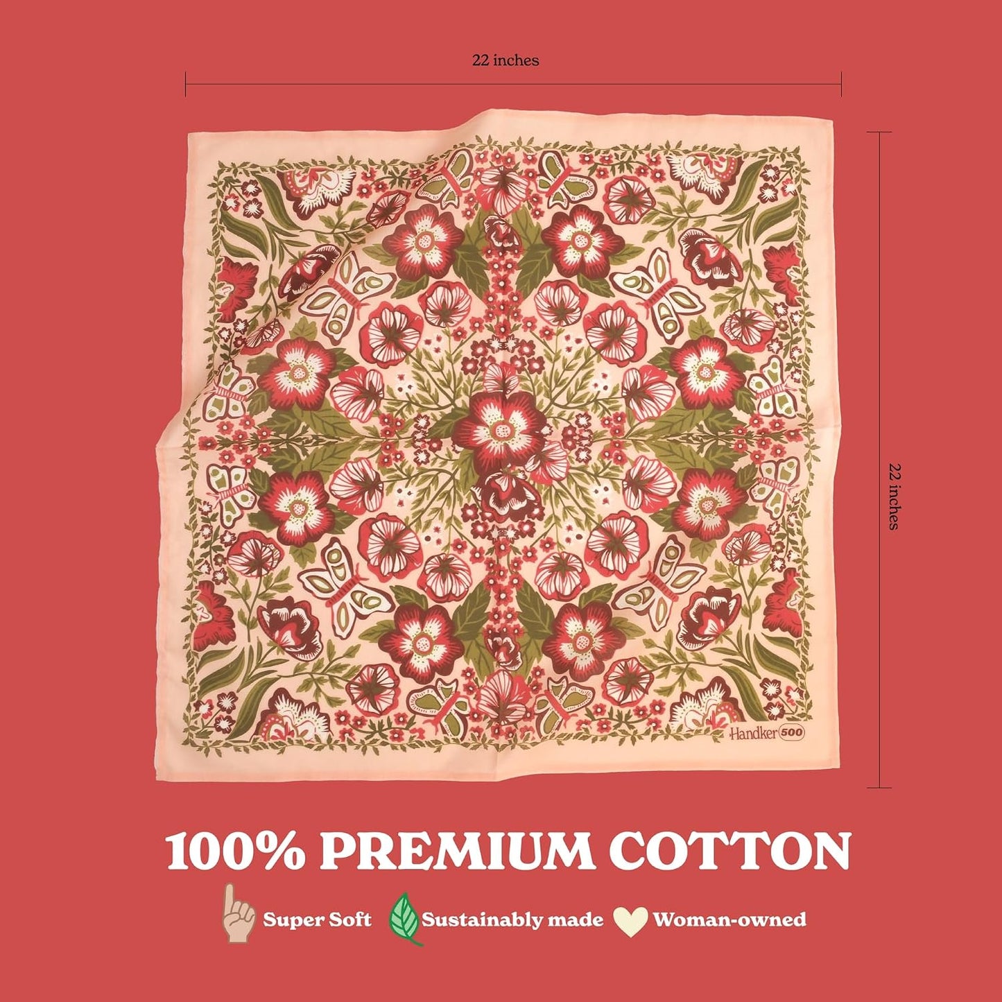 Handker Bandana de algodón prémium de 22 x 22 pulgadas para mujeres...