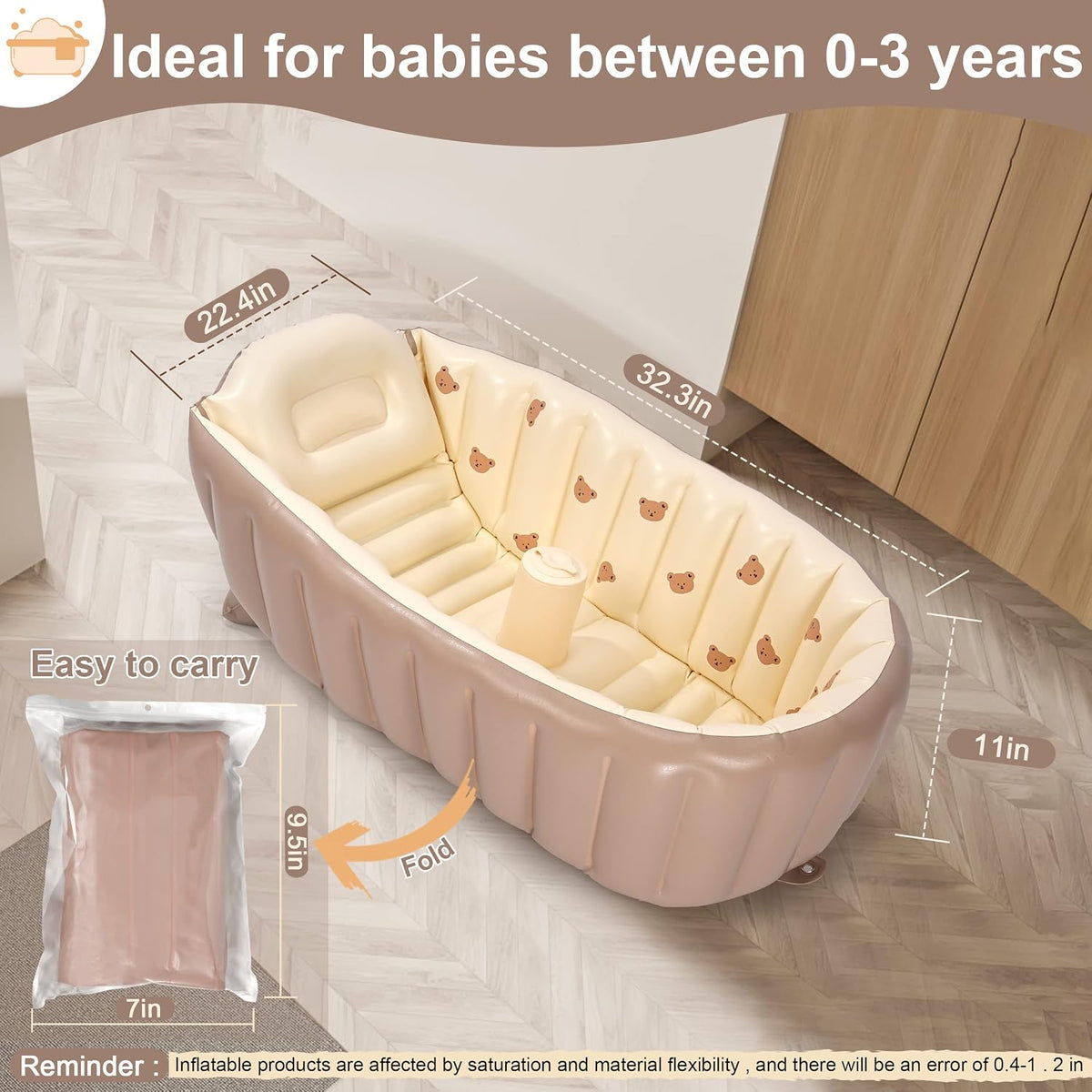 MINK Bañera inflable para niños pequeños \u2013 Bañera portátil con...