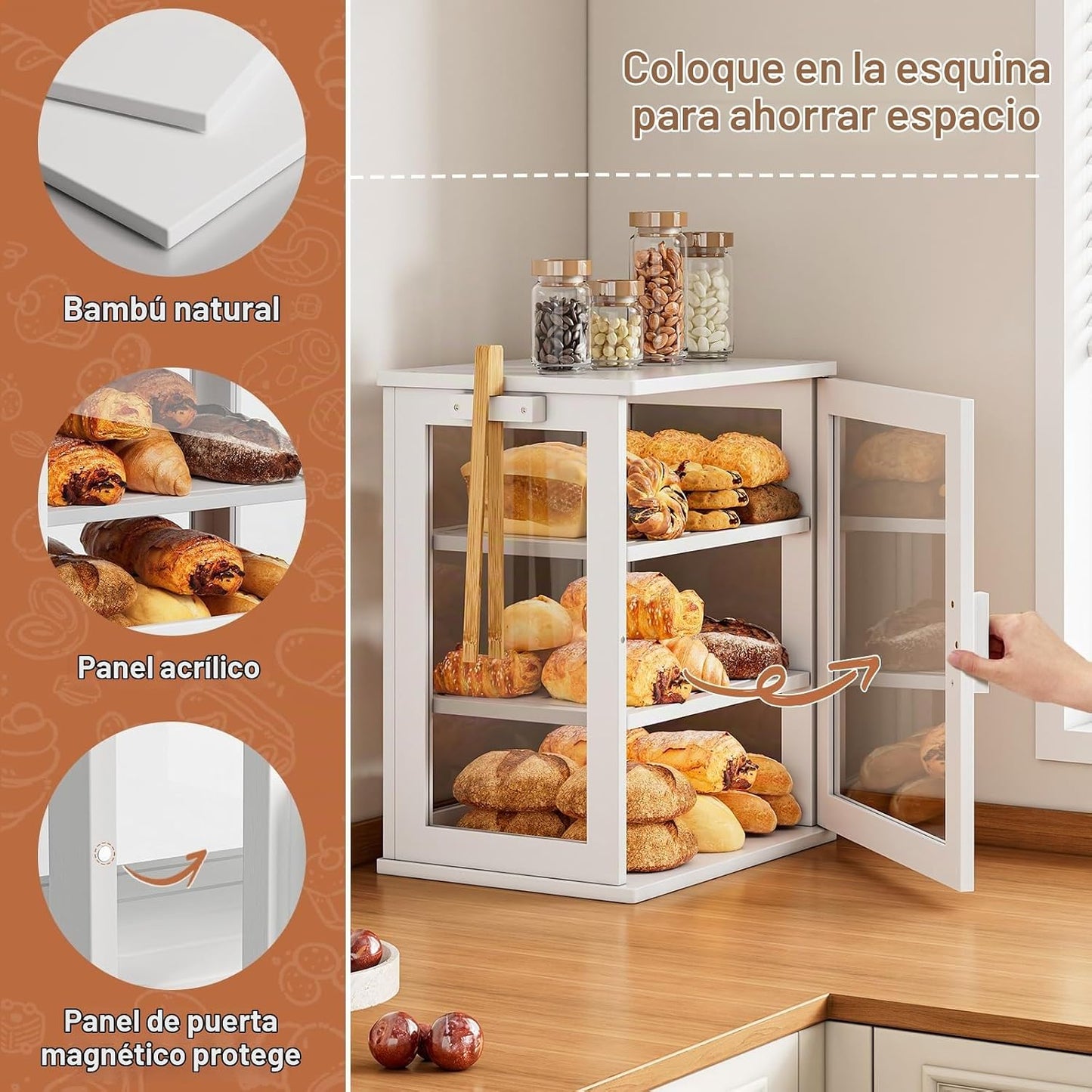 WOWLIVE Caja de Pan para Encimera de Cocina, Contenedor de Almacena...