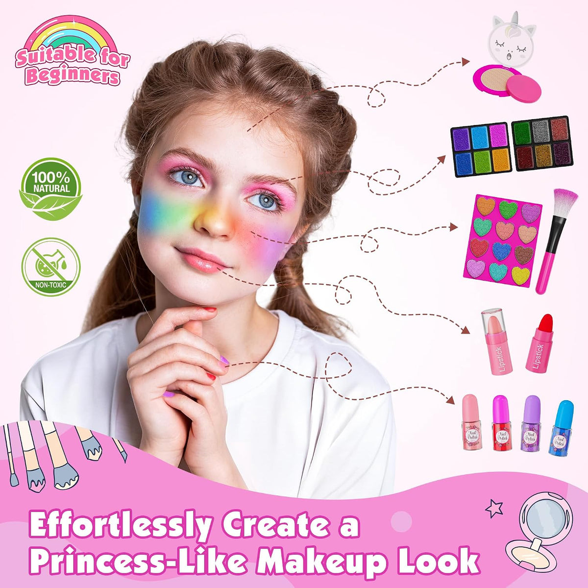 Kit de maquillaje de 59 piezas para niña, estuche de maquillaje lav...