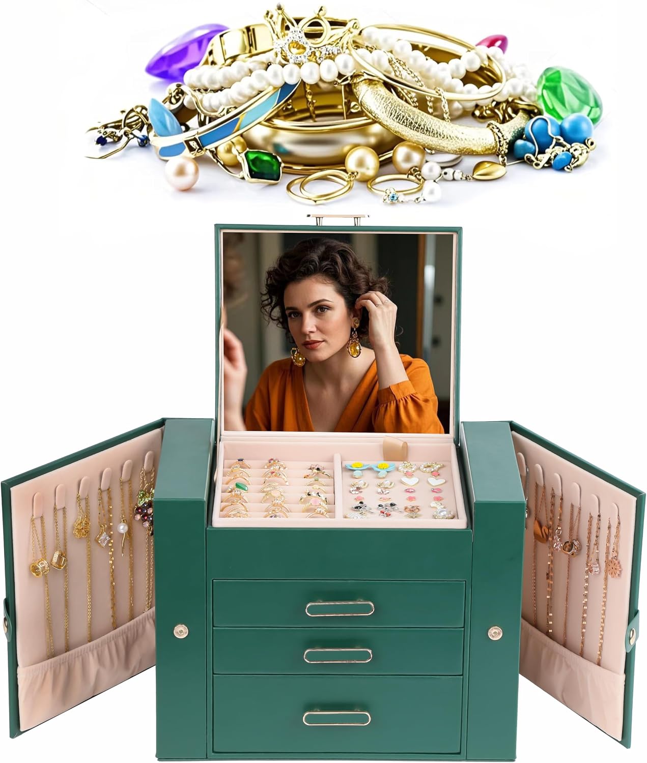 ASINGYER Cajas de Joyería para Mujeres, Organizador de Joyas de 4 C...