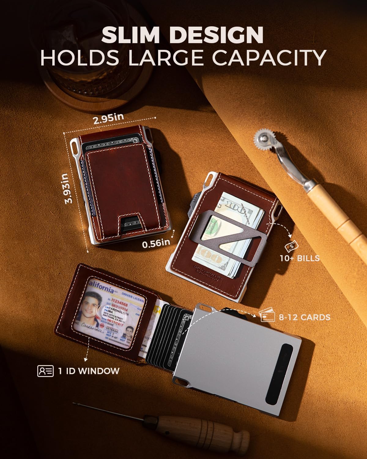LORZOR Cartera táctica de piel auténtica para hombre, tarjetero des...