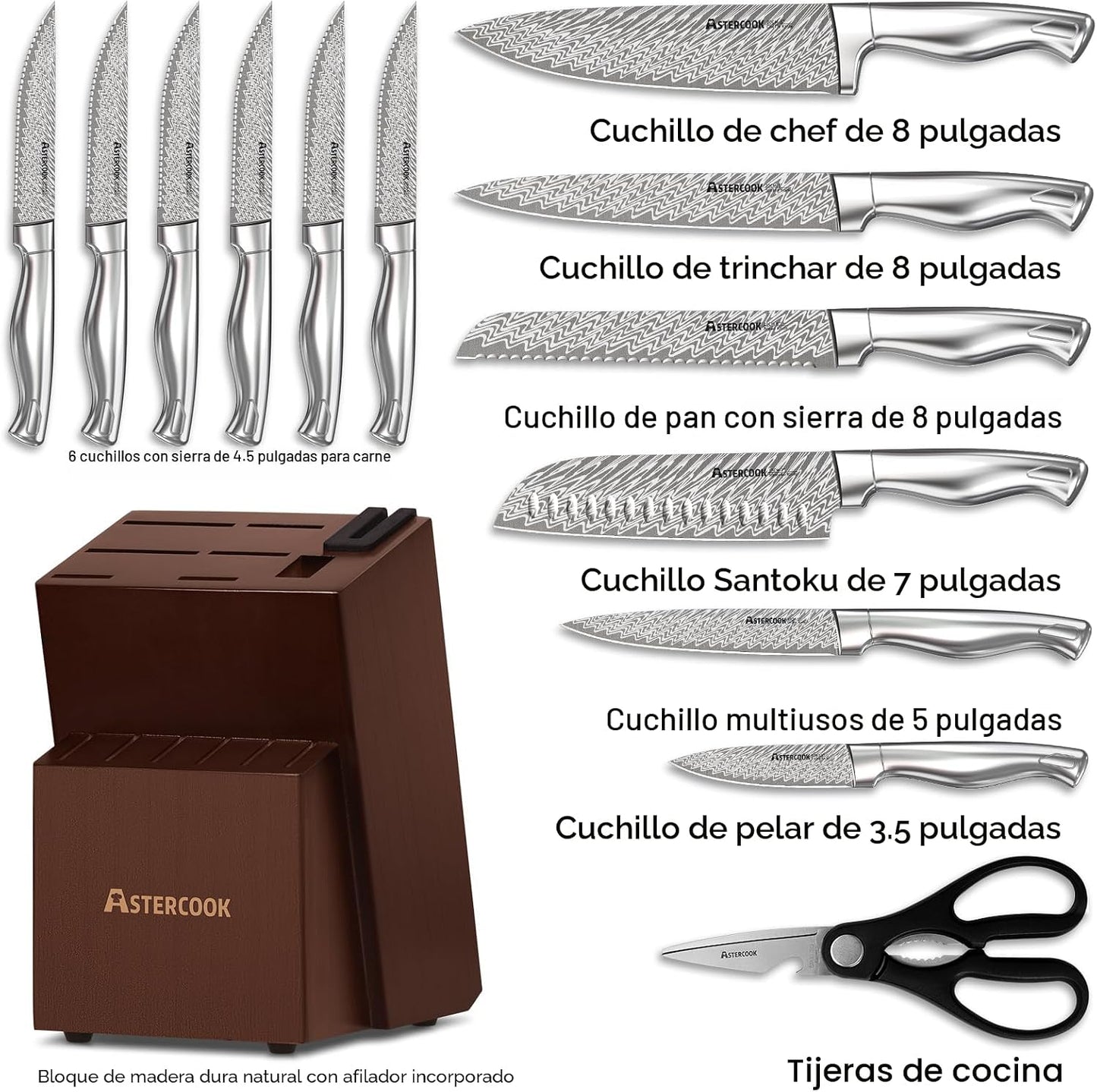 Astercook Juego de Cuchillos, Juego de Cuchillos de Cocina de 15 Pi...