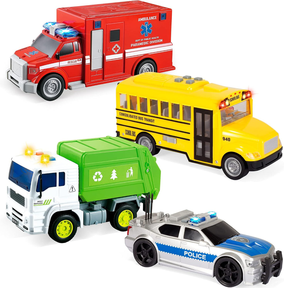 JOYIN 4 piezas de juguetes de vehículos de emergencia, vehículos ac...
