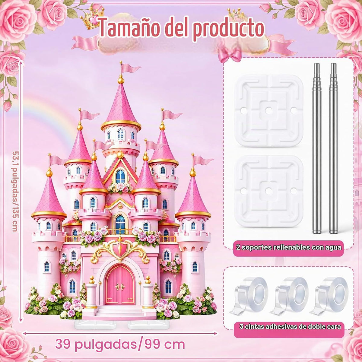 Qunclay Castillo de princesa rosa de 4.5 pies con corte de cartón,...