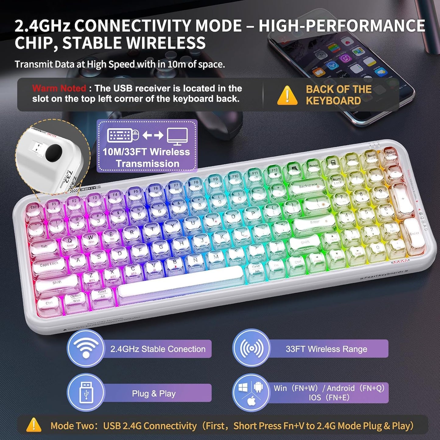 FOPETT Teclado inalámbrico para computadora con retroiluminación RG...