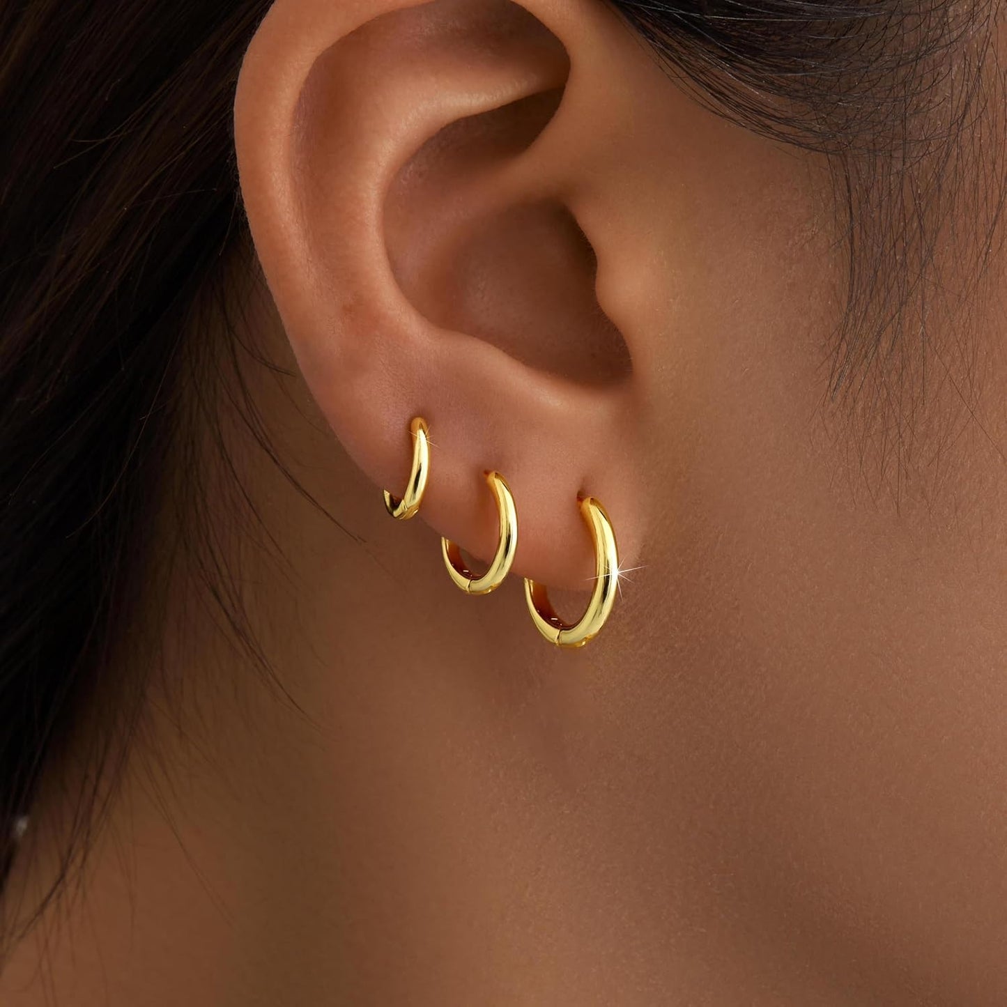 Juego de 3 pares de aretes de aro de oro para mujer, joyería de mod...