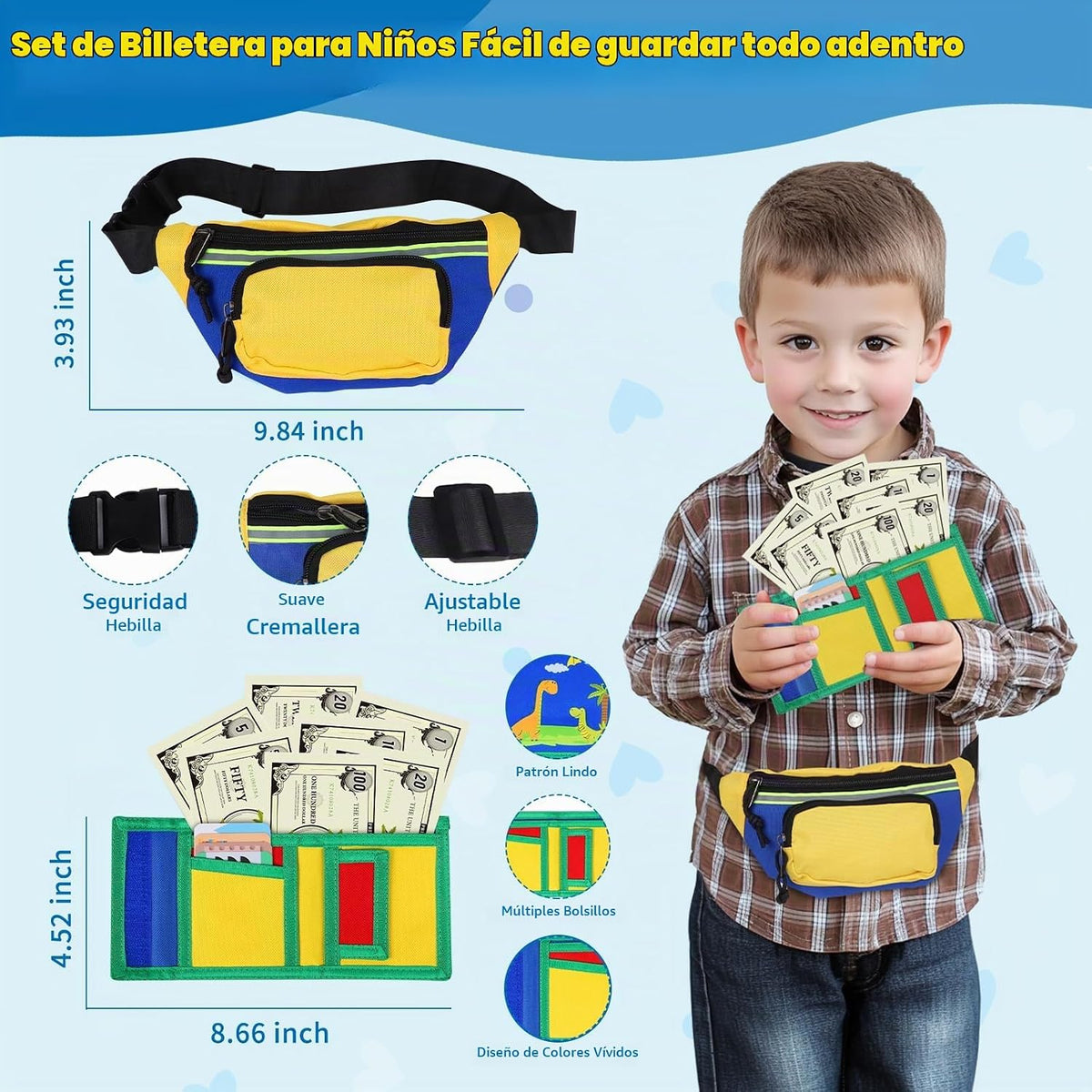 Learn2M Monedero de juego para niños pequeños de 3 a 6 años, mi pri...