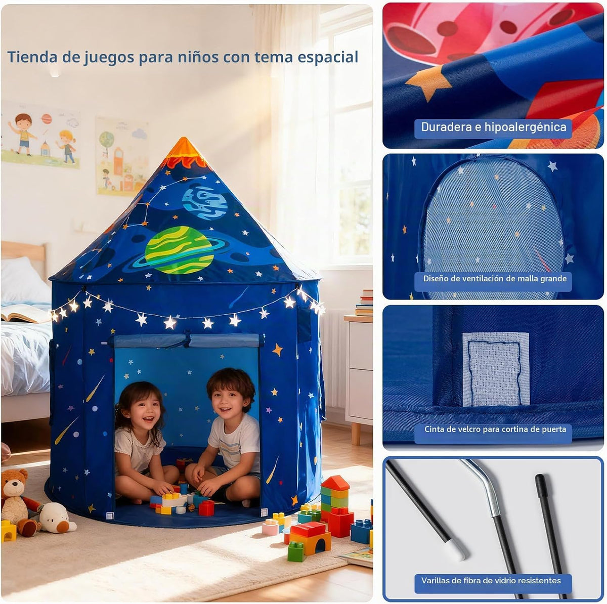 ROIWUIE Tienda de campaña con forma de cohete espacial para niños c...