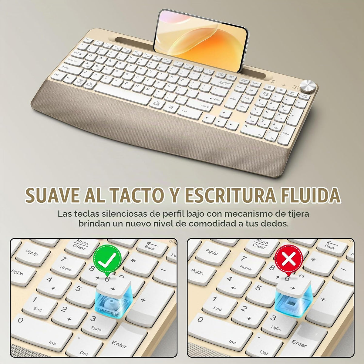 GAMCATZ Juego de teclado y mouse inalámbrico ergonómico con reposa...
