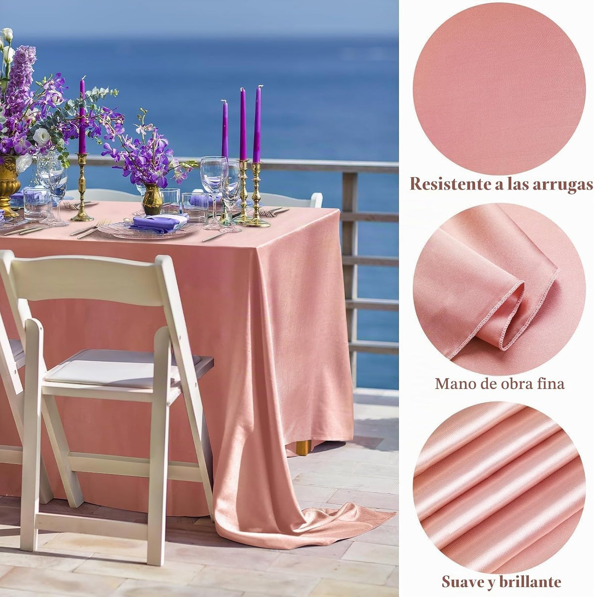 TURSTIN 1 Pack Mantel de satén dorado rosa 102 x 58 pulgadas, mante...