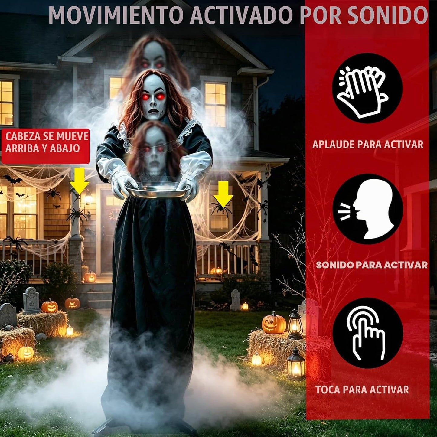 Animatronics de Halloween de 5,3 pies, decoración de mucama que dej...