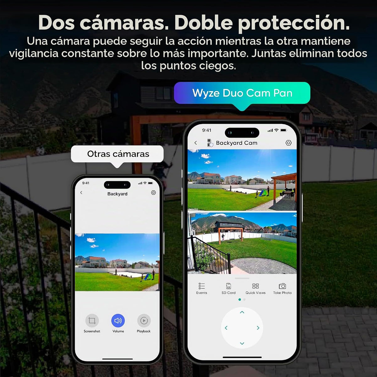 WYZE Duo Cam Pan IP65 2K 360° Pan\/Tilt Cámara de seguridad intelig...