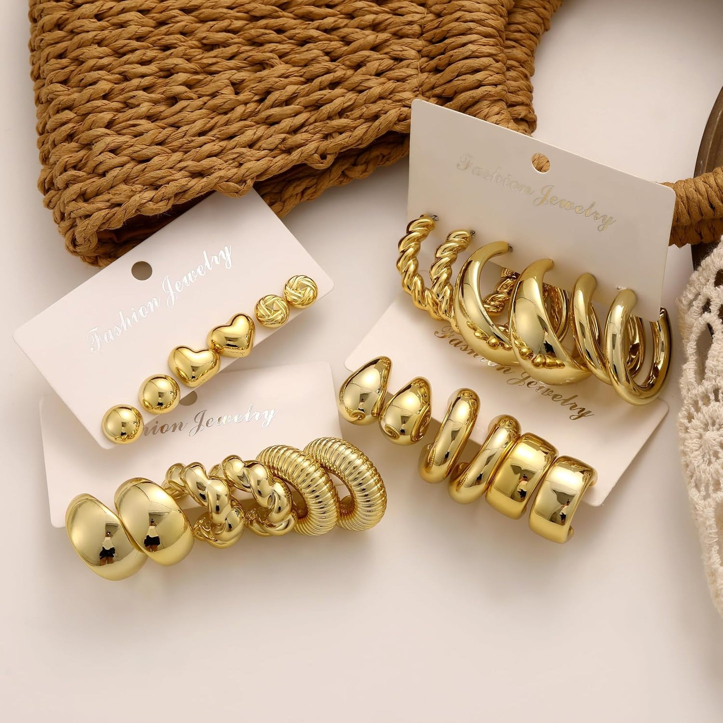12 pares de aretes de aro gruesos de oro para mujer, modernos, chap...
