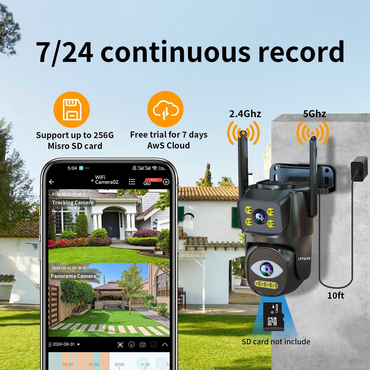 LETSCEE Cámara de seguridad WiFi de doble lente para exteriores, PT...
