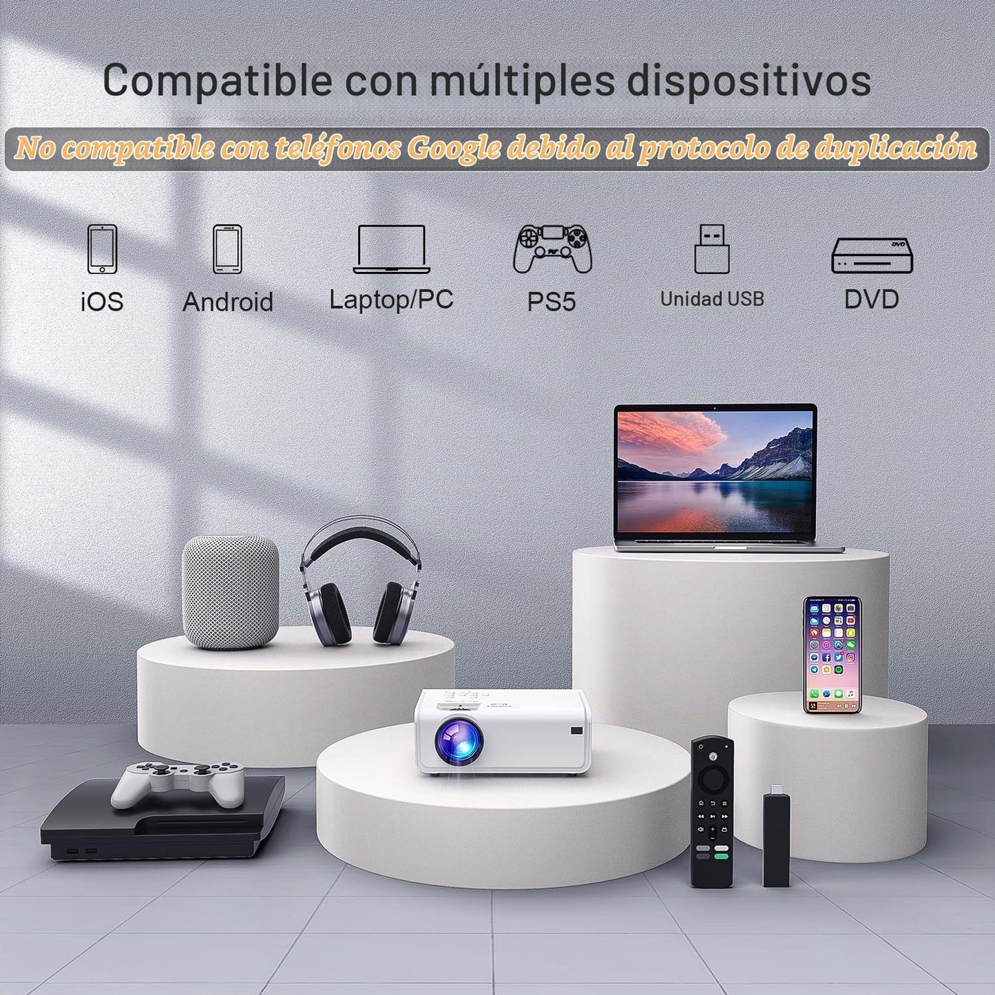 AuKing Proyector para exteriores 2500ANSI 4K con WiFi y Bluetooth,...