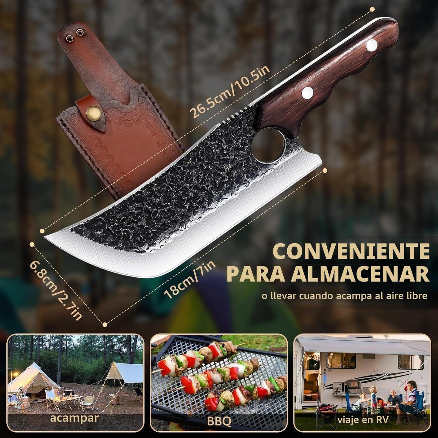DRGSKL Cuchillo de carnicero forjado a mano con funda de cinturón y...