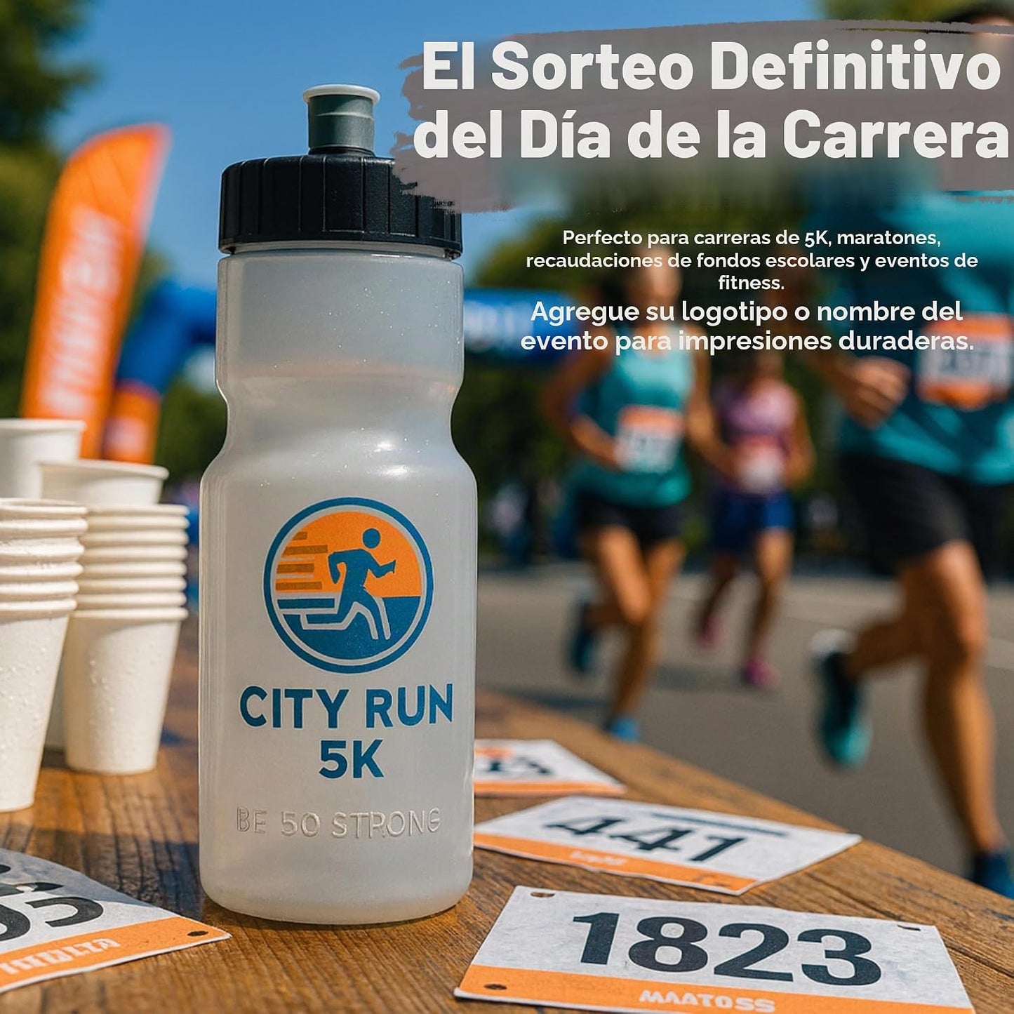 50 Strong | Botellas de agua personalizadas, paquete de 24, 22 onza...