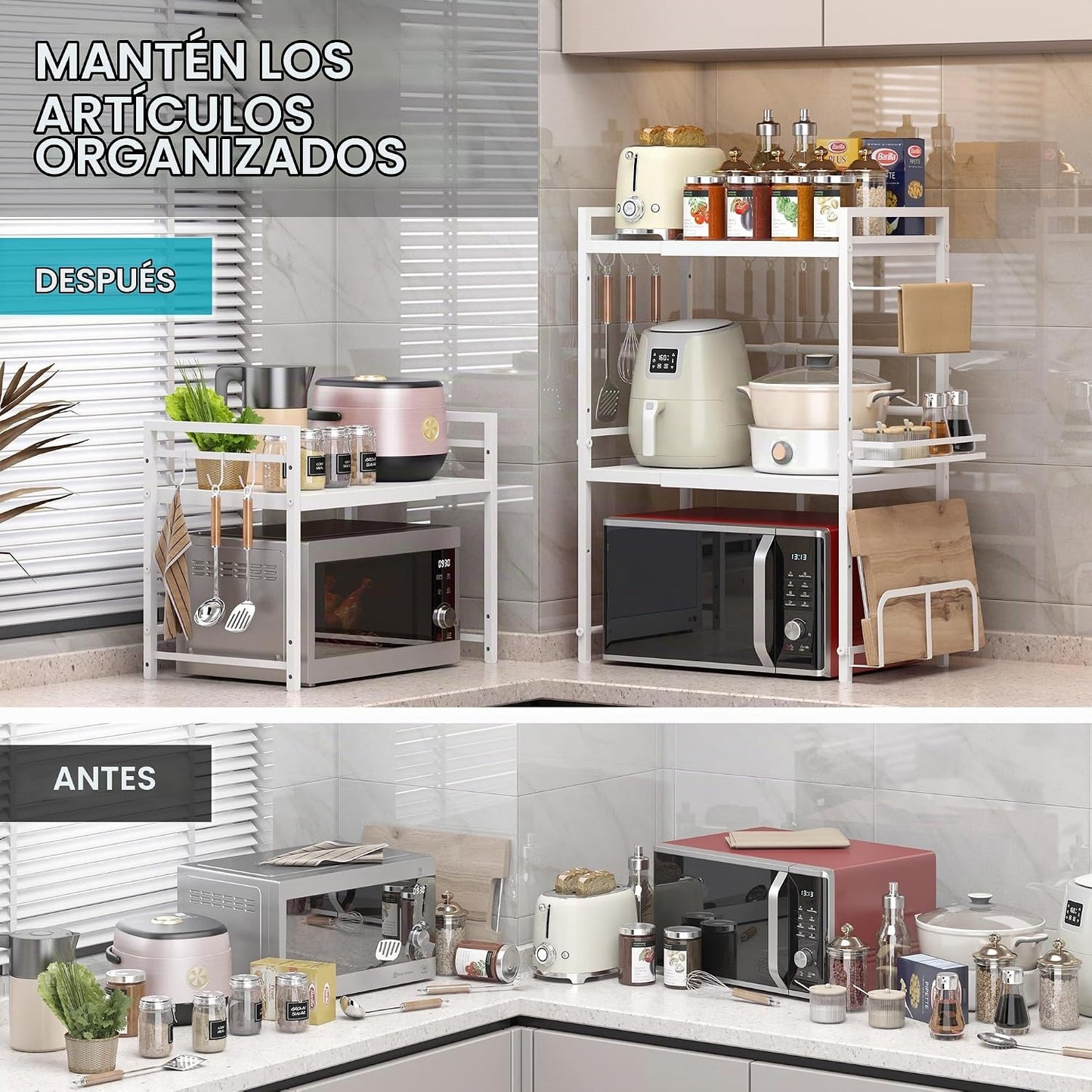 DOLALIKE Estante para horno de microondas, soporte expandible para...