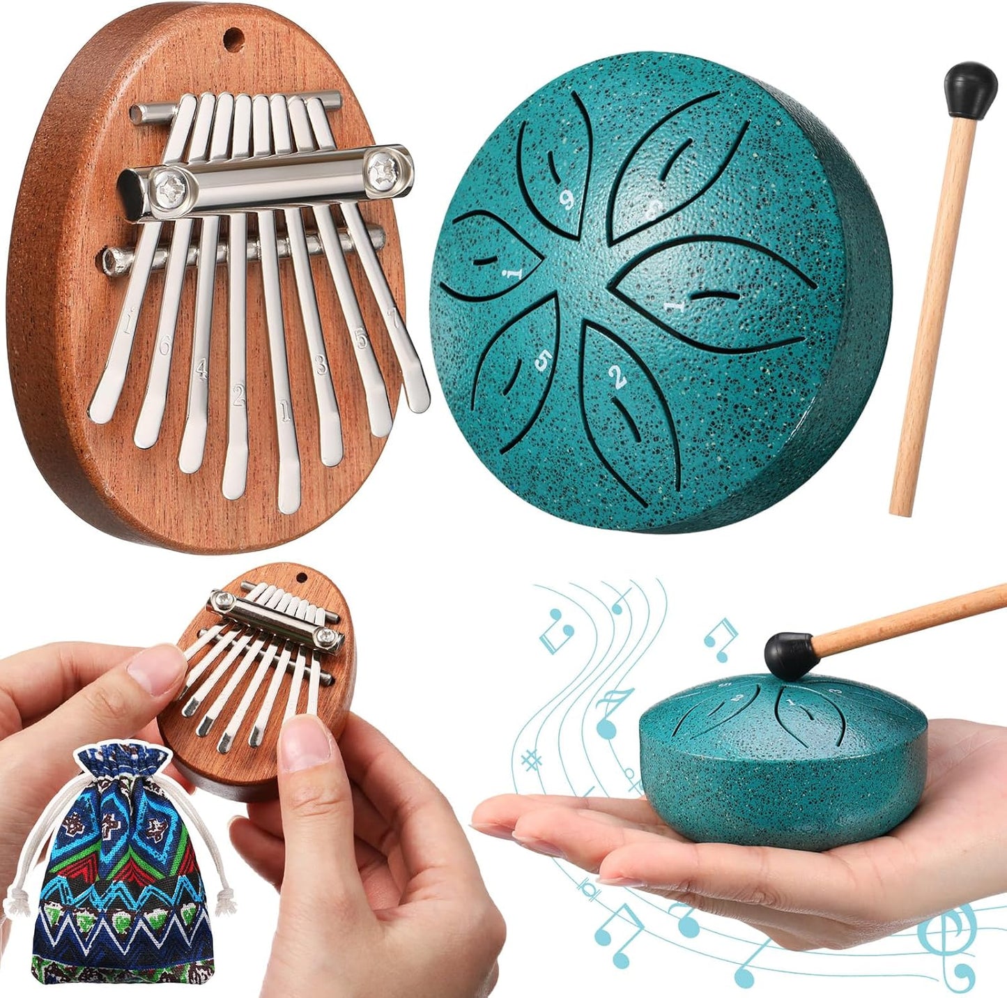 Maasechs - Juego de 2 tambores mini para kalimba y lengua, 8 teclas...