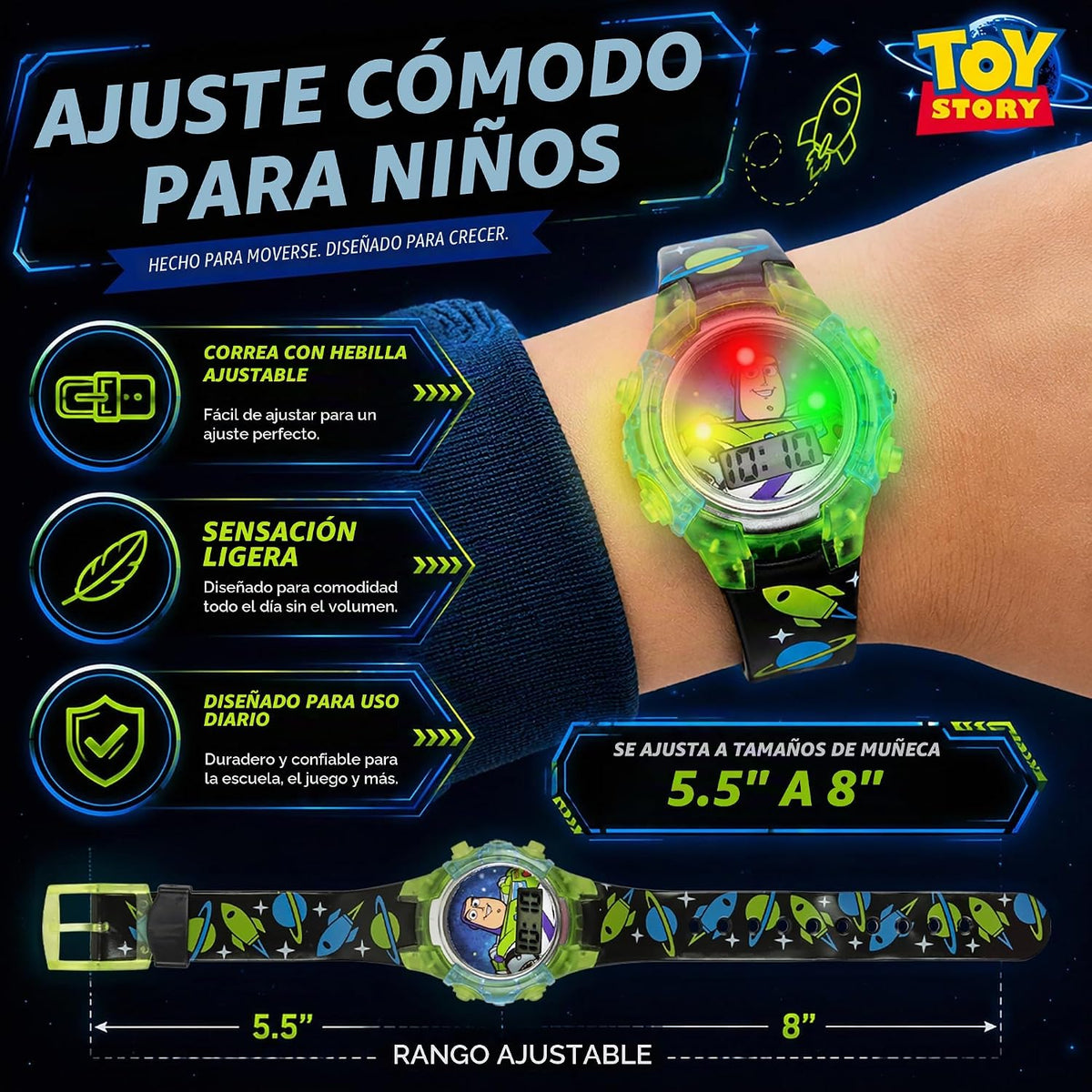 Disney Pixar Toy Story 4 Buzz Lightyear - Reloj LCD intermitente pa...