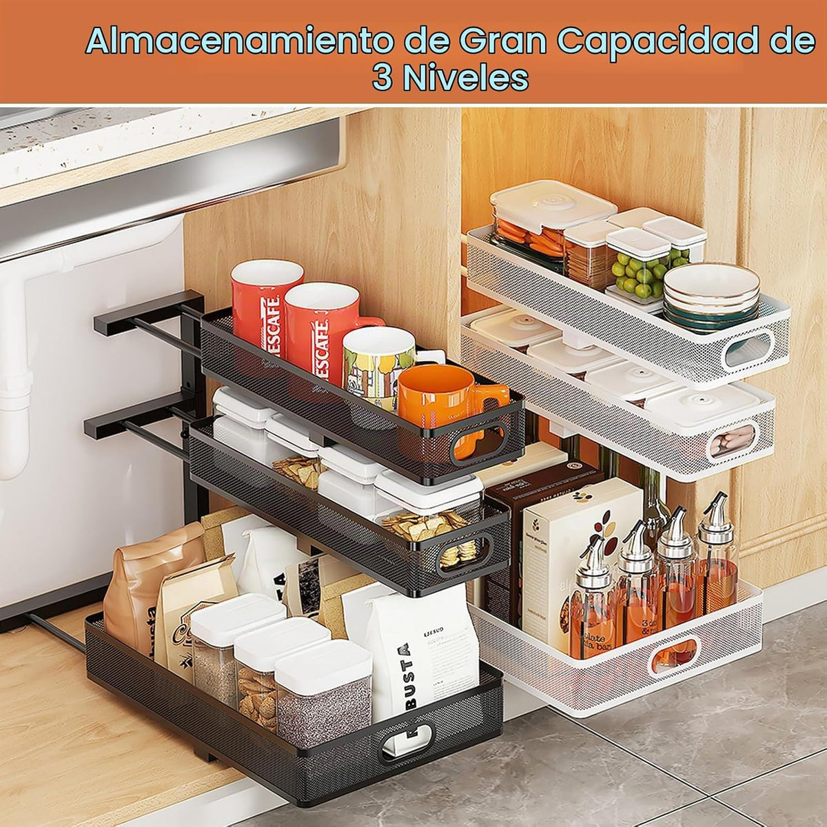 Organizador para debajo del fregadero, paquete de 2 organizadores d...