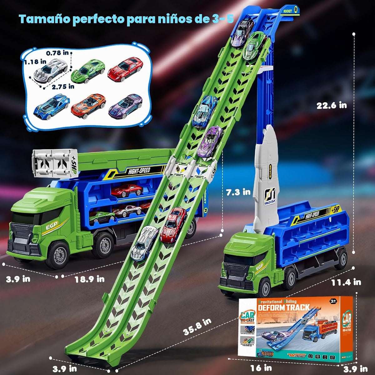 Camión de carreras de juguete para niños de 3, 4, 5, 6 años, camión...