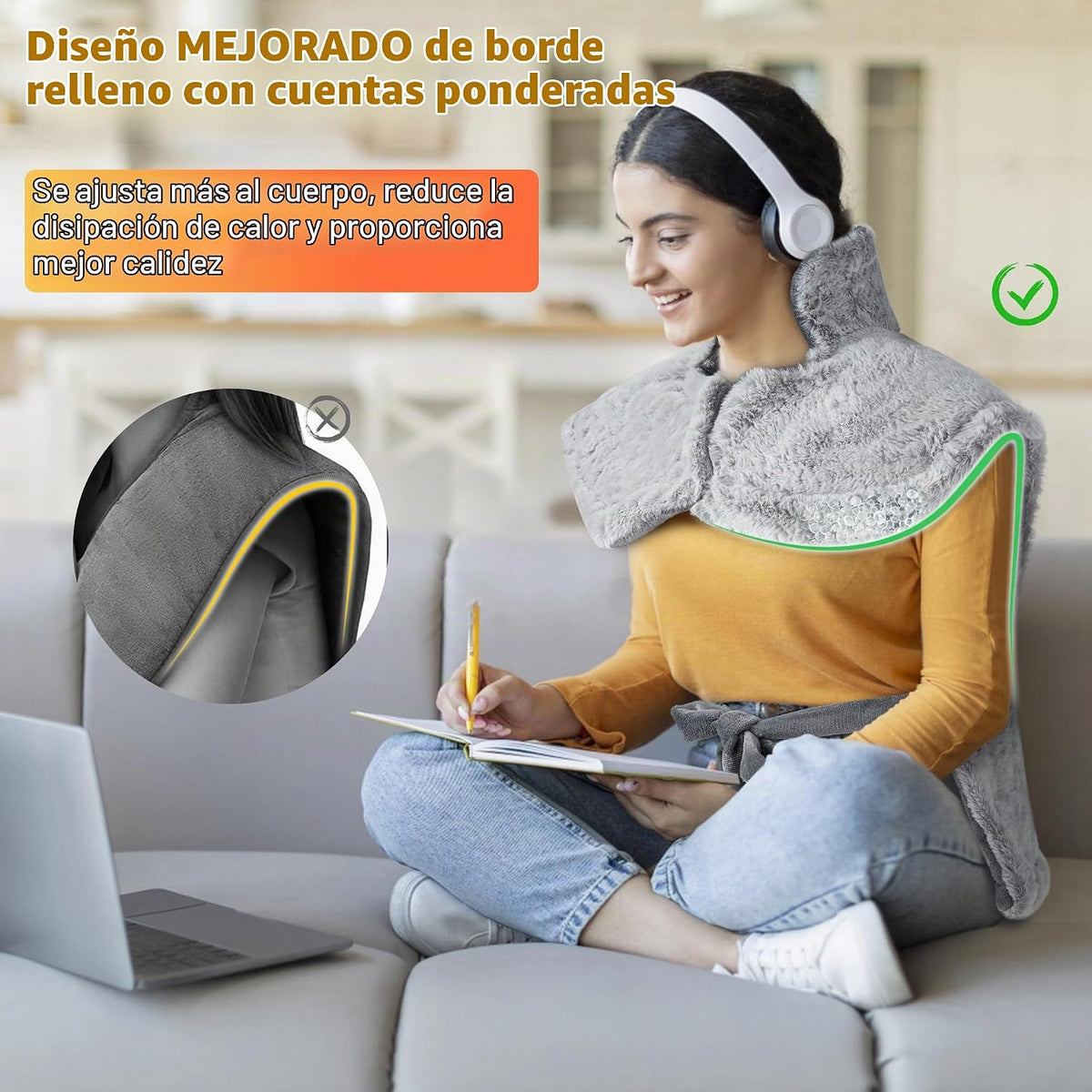 Almohadilla térmica de masaje para el cuello, hombros y espalda, al...