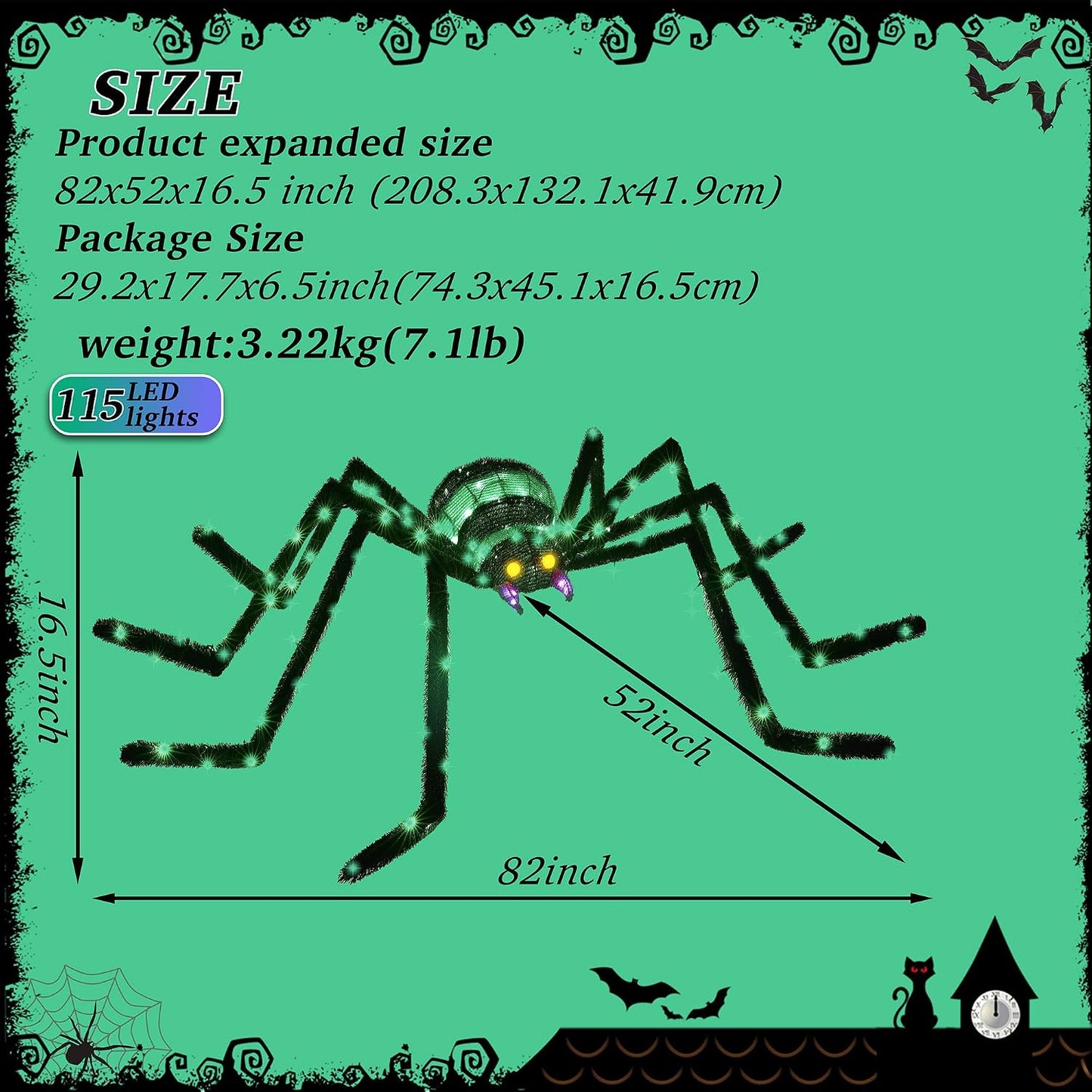 Araña gigante de 6.8 pies, decoración de Halloween para exteriores,...