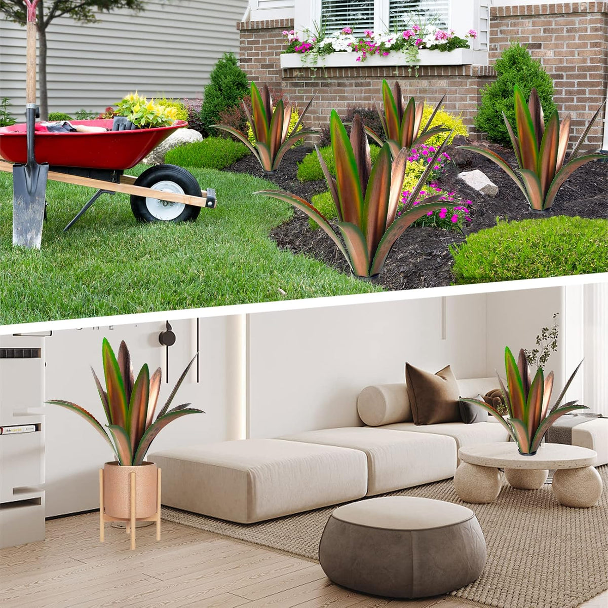 TOMBABY Estatua de metal grueso resistente al viento de agave para...