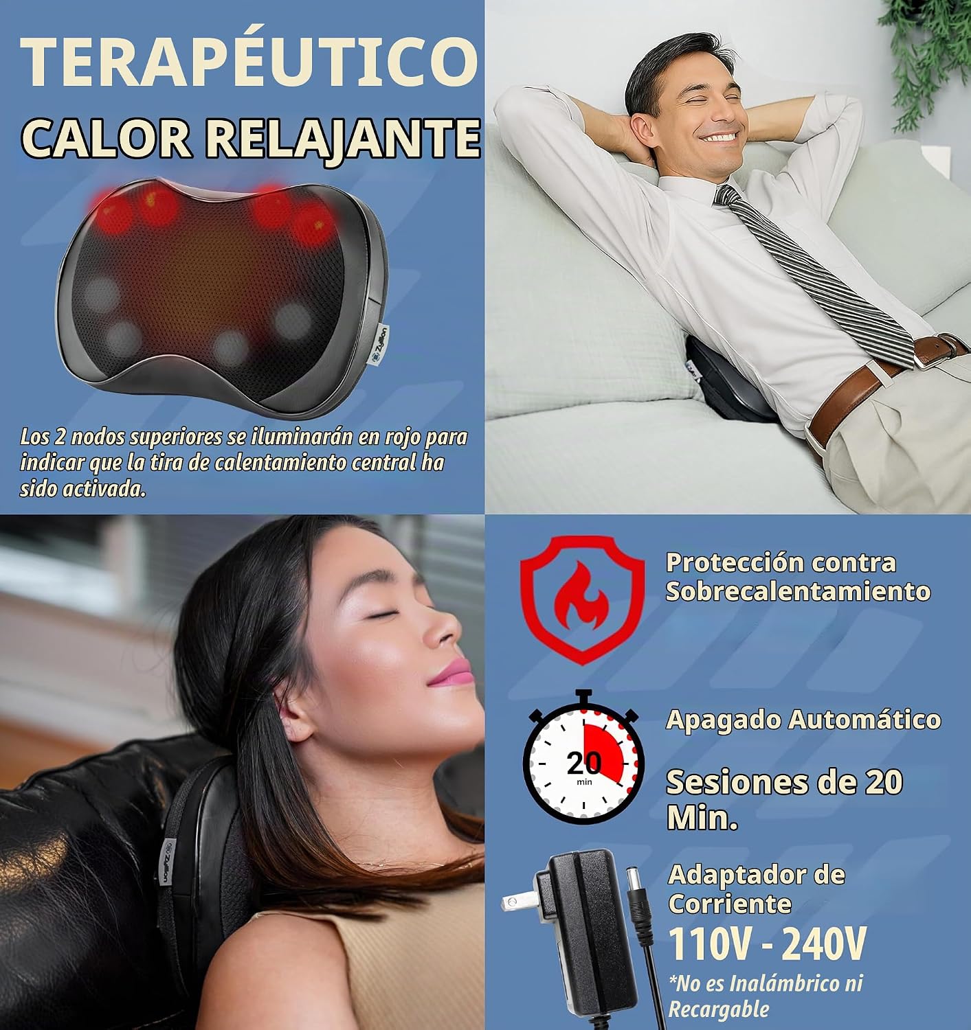 Zyllion ZMA-25 Masajeador de espalda y cuello con calor para alivia...