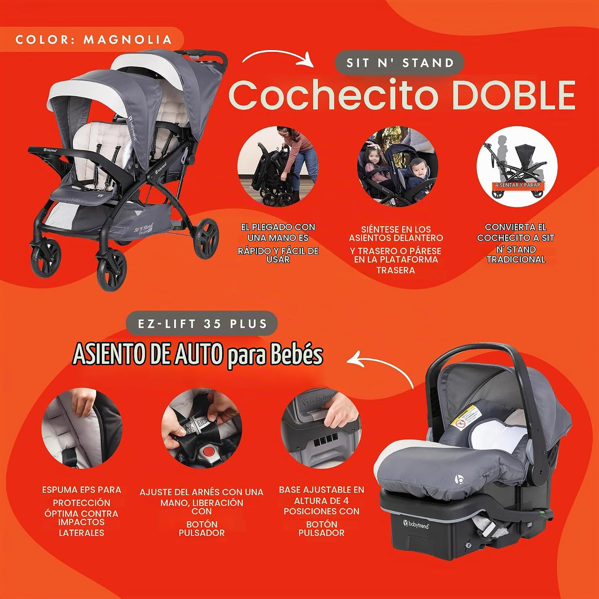 Baby Trend Sit N' Stand Cochecito doble tándem con 2 asientos d...