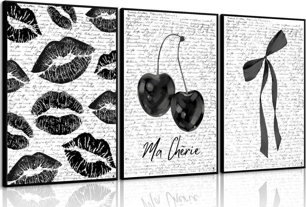 3 piezas de arte de pared en lienzo de labios blancos y negros y ce...