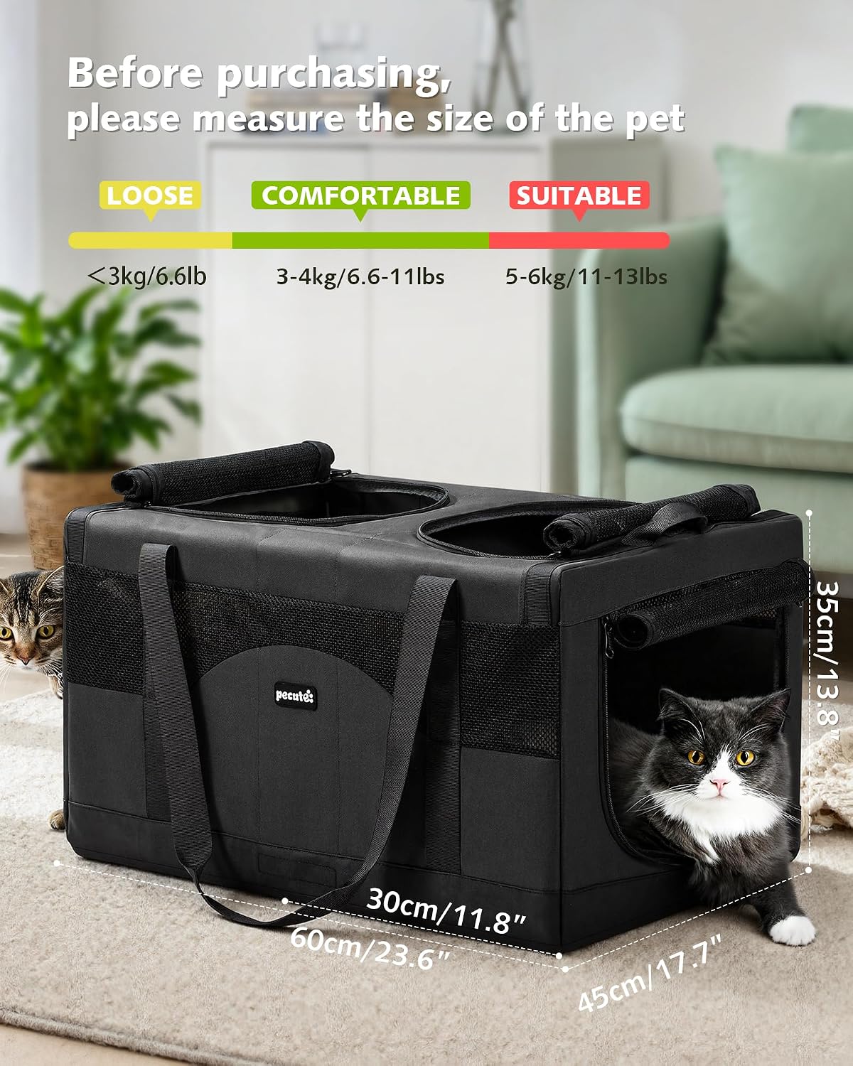 Pecute Transportador de mascotas con doble compartimento para famil...