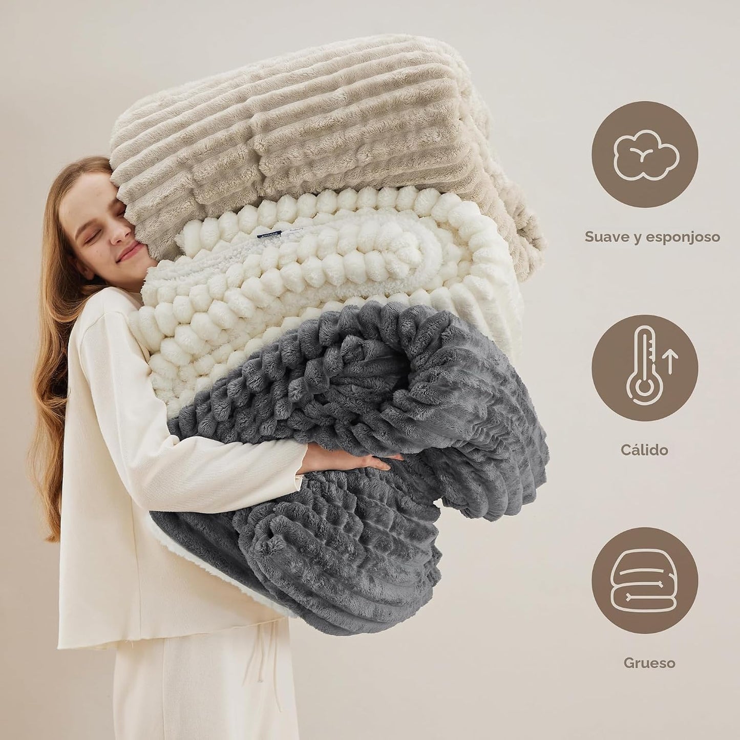 Bedsure Manta Tipo Throw Sherpa para sofá, súper suave, acogedora m...
