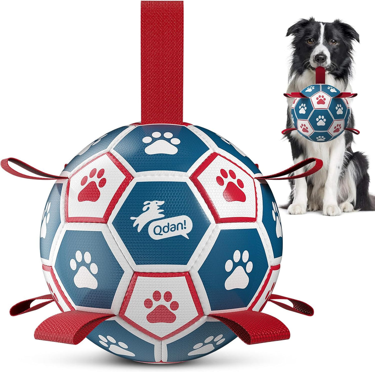 QDAN - Pelotas de fútbol para perros de 6 pulgadas con correas, pel...