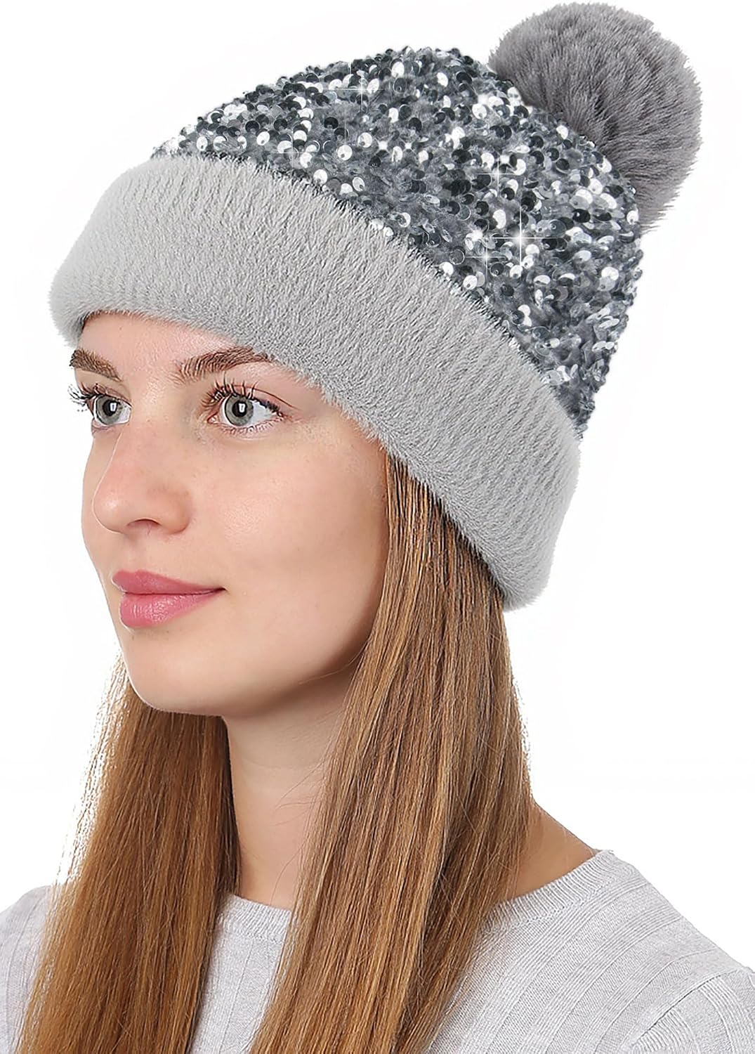 Babalet Gorro de invierno para mujer, de terciopelo, con lentejuela...