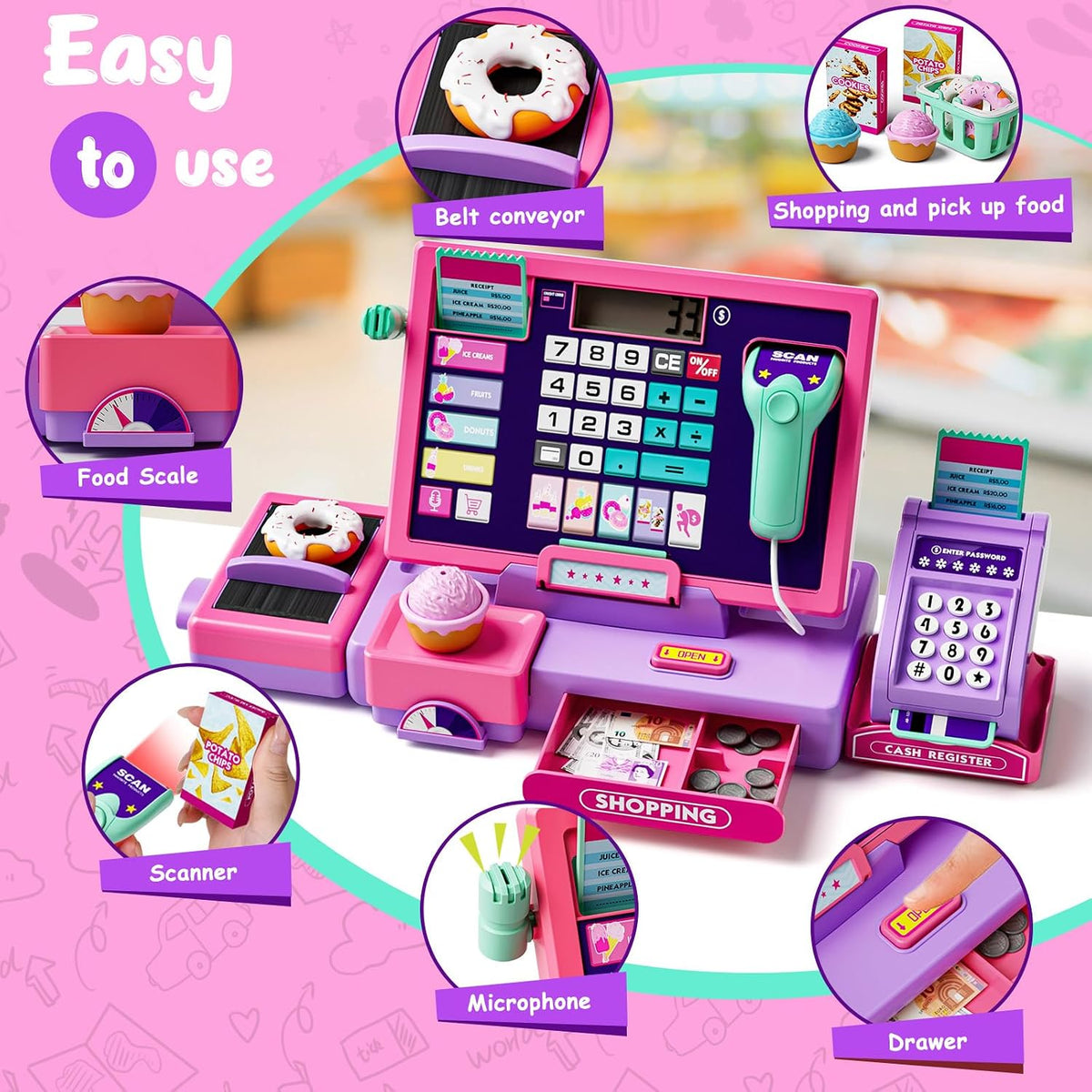 Juguete de Caja Registradora Mejorado para Niños y Niñas, Caja Regi...