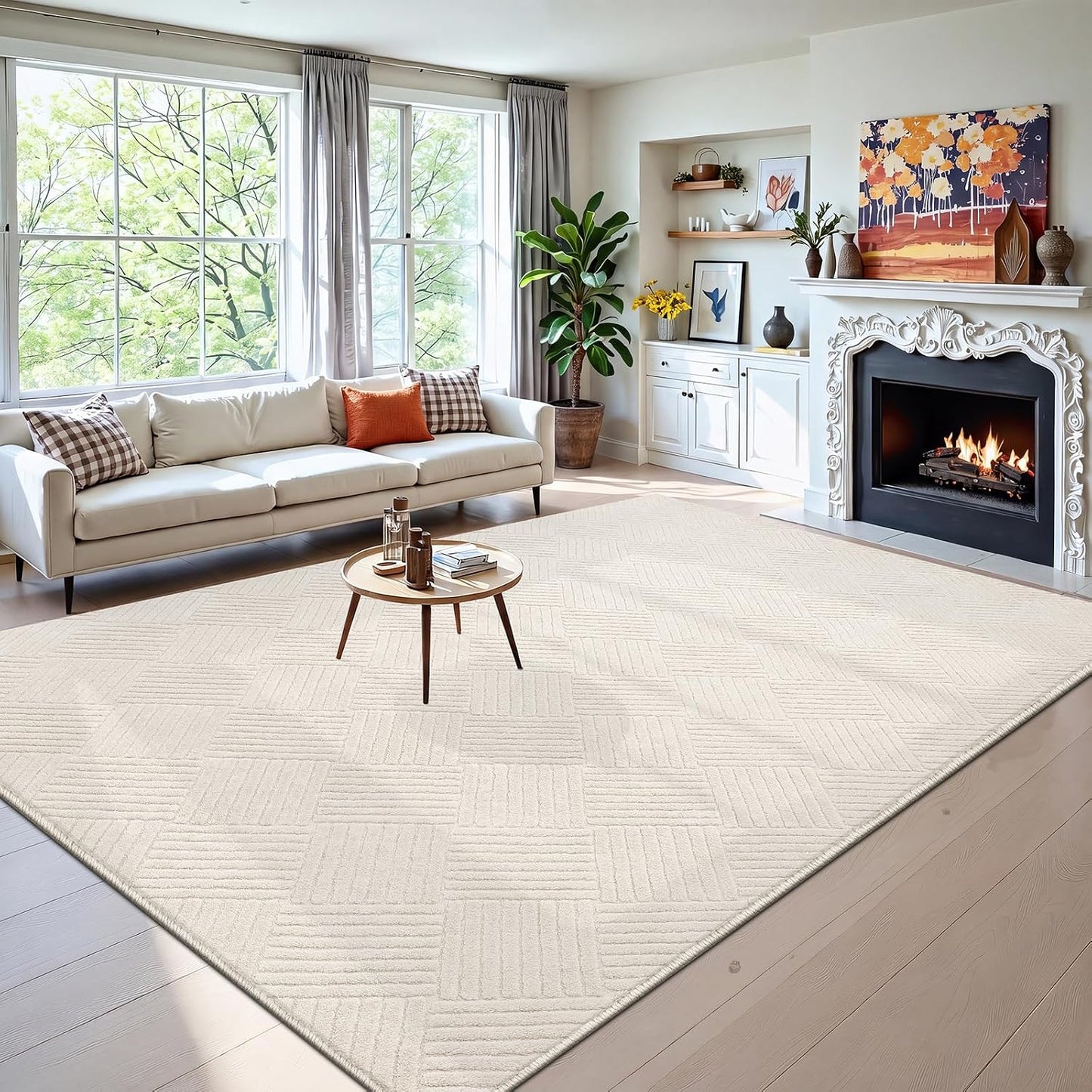 Vaukki Alfombra de sala de estar de 6 x 9, color beige, suave, geom...