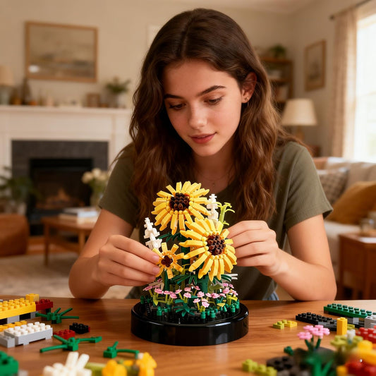 Juego de construcción de girasol, 545 piezas de mini bloques de ram...