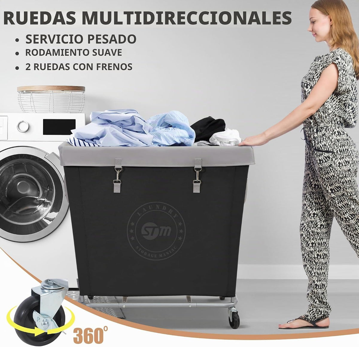 STORAGE MANIAC Cesto de lavandería comercial con marco de acero res...