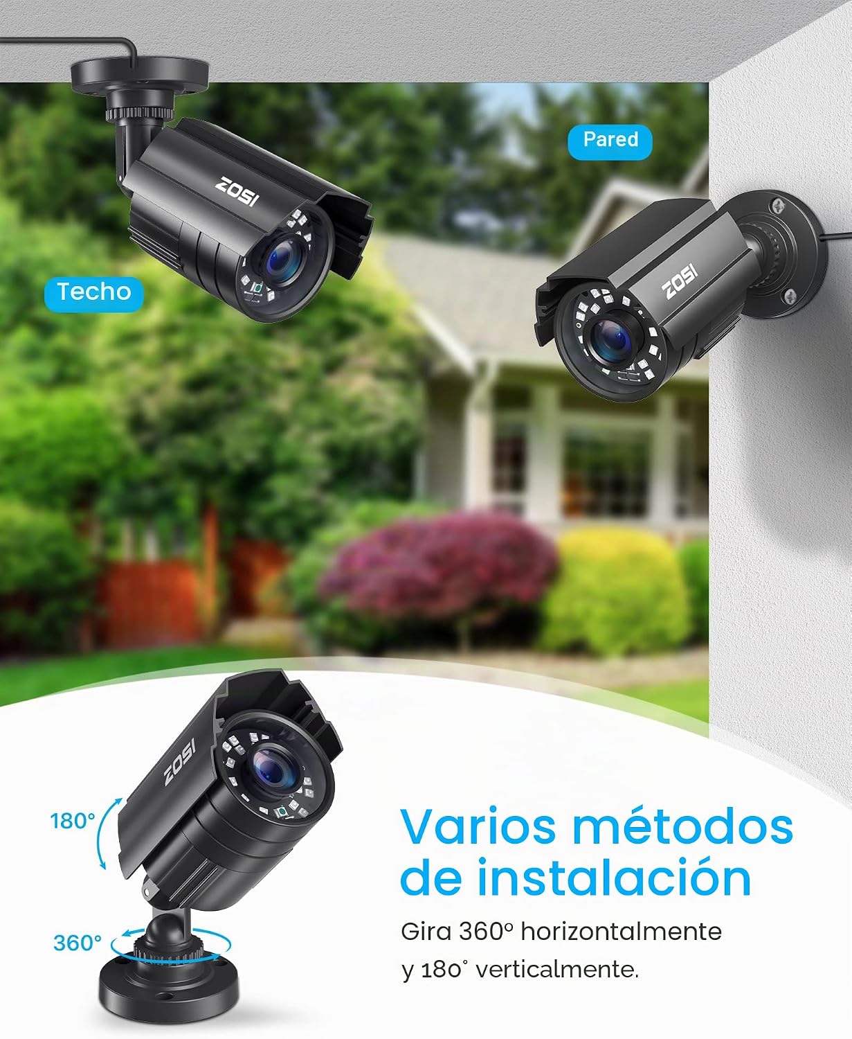ZOSI - Sistema de cámaras de seguridad CCTV 1080P para exteriores e...