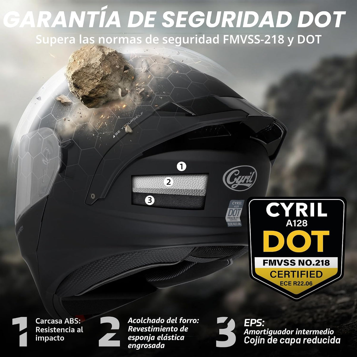 CYRIL Casco modular de motocicleta aprobado por DOT, cara completa...