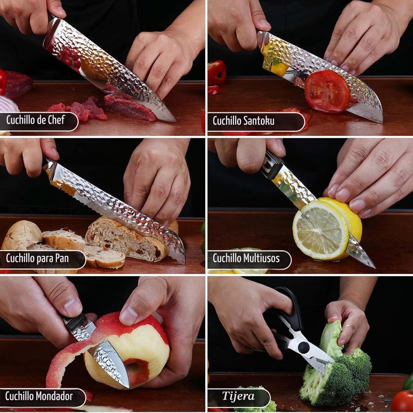 Juego de cuchillos de cocina, juego de cuchillos de 15 piezas con b...