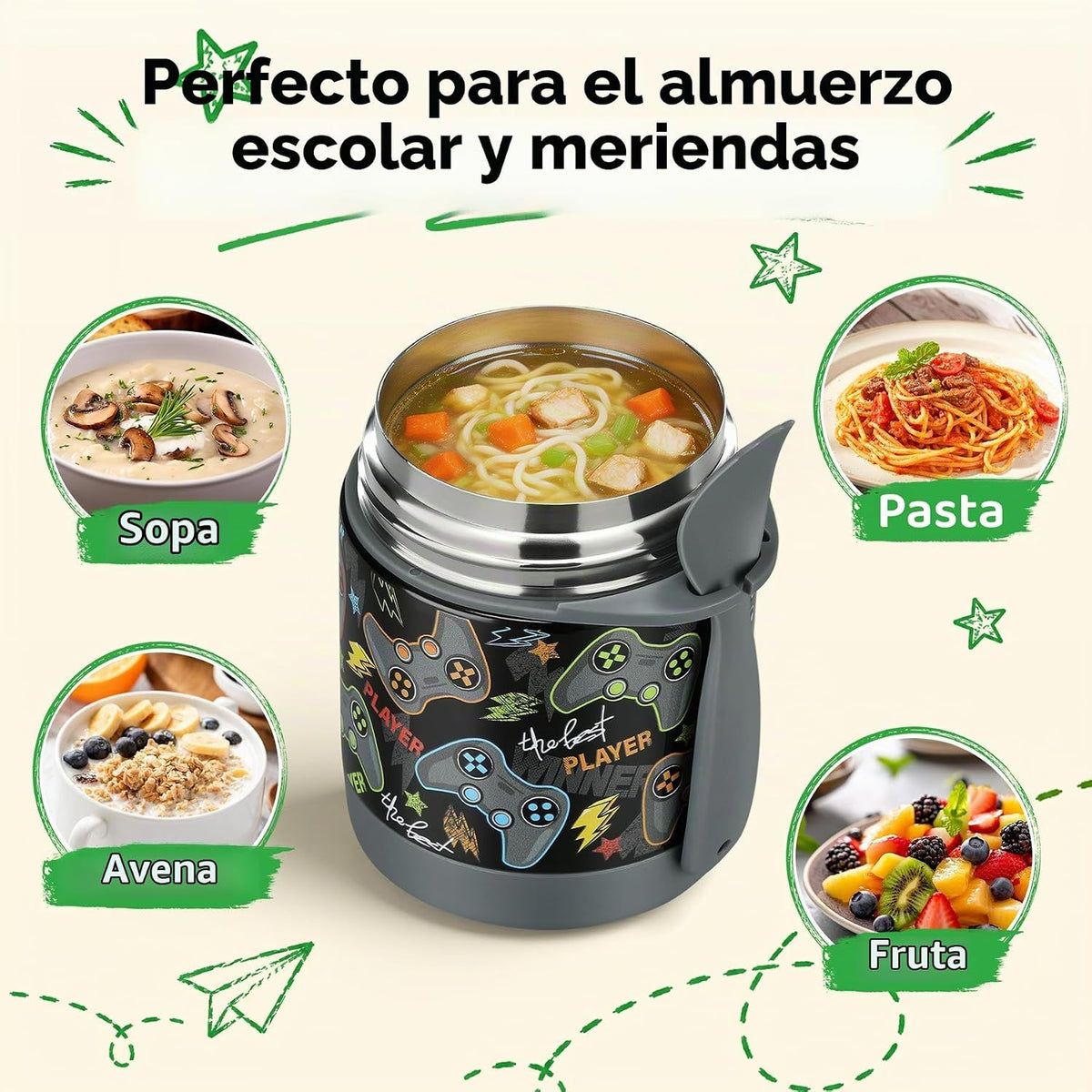 Pawtong Termo de sopa de 10 onzas para niños con aislamiento térmic...